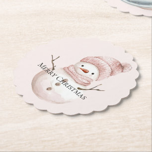 Posavasos De Papel Navidades: Hombre de nieve blanco rosado