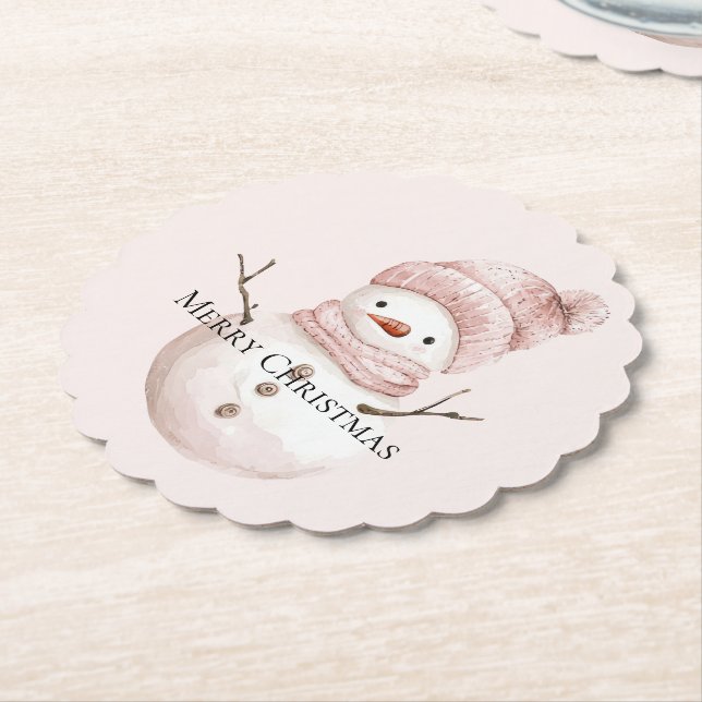 Posavasos De Papel Navidades: Hombre de nieve blanco rosado (En perspectiva)