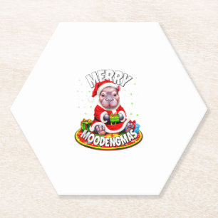 Posavasos De Papel Navidades Moo Deng Merry Moodengmas Baby Hippo Chr