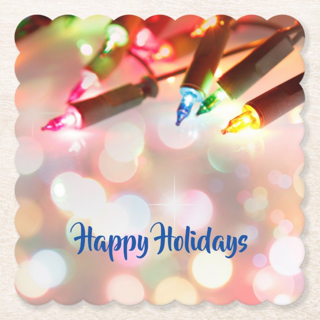 Posavasos De Papel Navidades multicolores Twinkle Lights, bokeh, (Anverso)