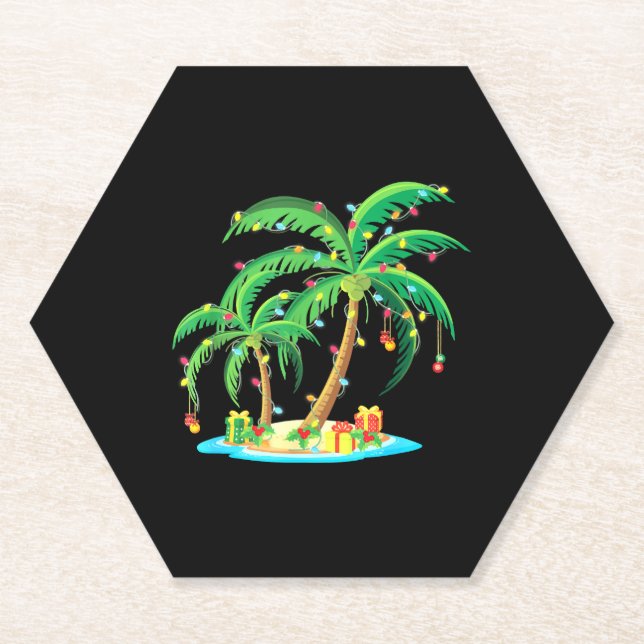 Posavasos De Papel Navidades Palm Tree Tropical Xmas Gift Coconut (Anverso)