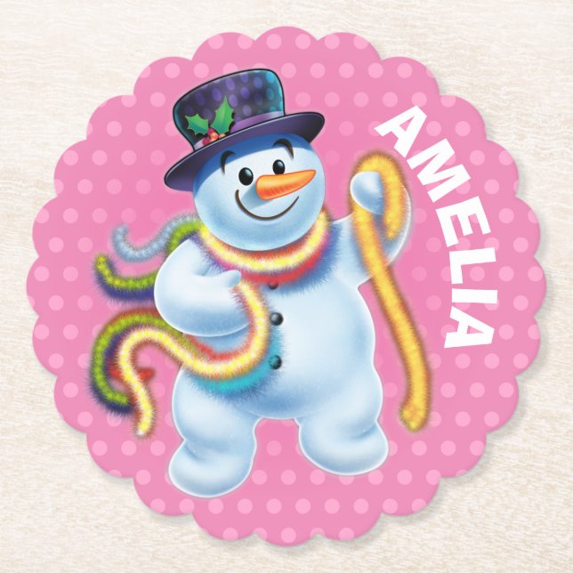 Posavasos De Papel Navidades personalizado montaña rusa Snowman invie (Anverso)