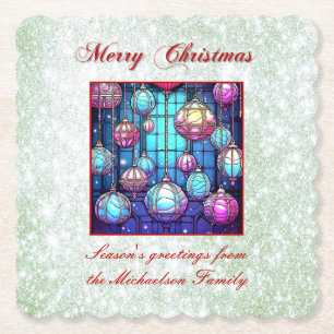 Posavasos De Papel Navidades Purpurina Verde Vidrio con Bauble
