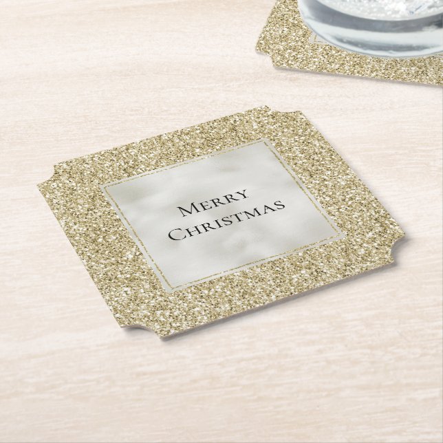 Posavasos De Papel Navidades Purpurinas Glitzy White Pearl Gold    (En perspectiva)