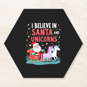 Posavasos De Papel Navidades Que Creo En Santa Y Unicornios Funny Xm