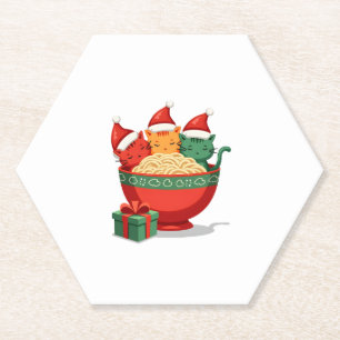 Posavasos De Papel Navidades Ramen Cat Santa Anime Meow Kitty Meow Ca