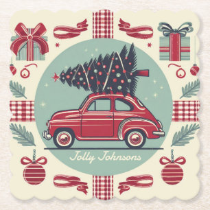 Posavasos De Papel Navidades Retro de vacaciones de época personaliza