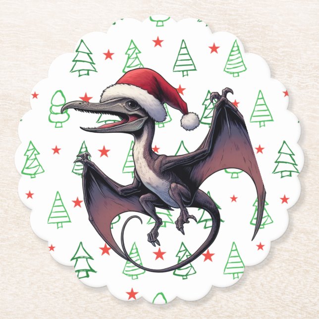 Posavasos De Papel Navidades Santa hat pterodáctilo (Anverso)