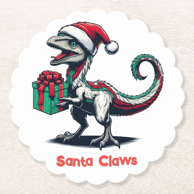 Posavasos De Papel Navidades Santa hat raptor (Anverso)