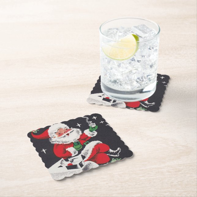 Posavasos De Papel Navidades Santa retro fiesta de montaña (In situ)
