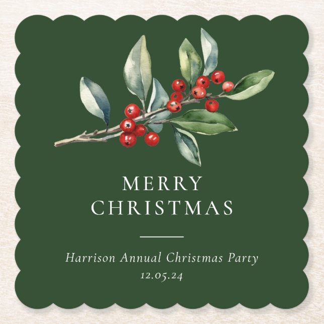 Posavasos De Papel Navidades simples y elegantes acuarela Botánica (Anverso)