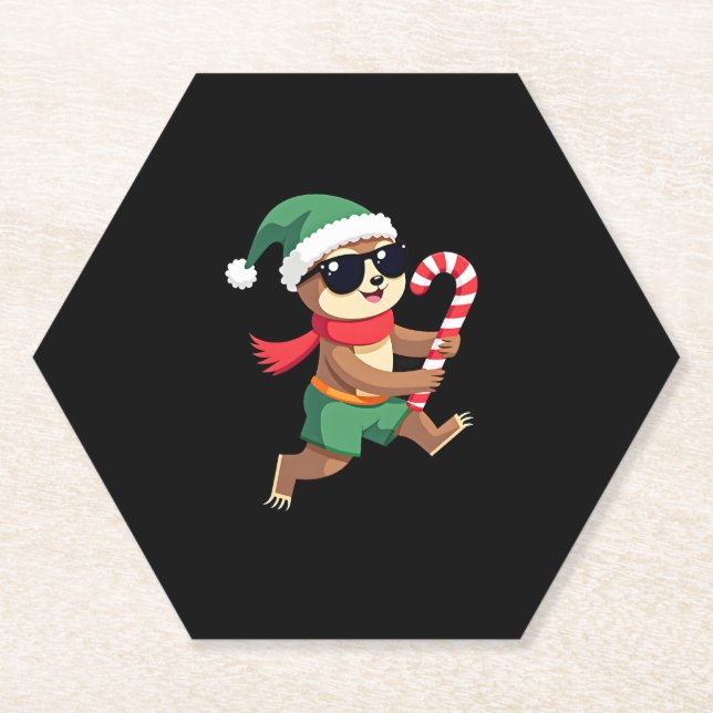 Posavasos De Papel Navidades Sloth Elf Peppermint Candy Cane Shirt Gi (Anverso)