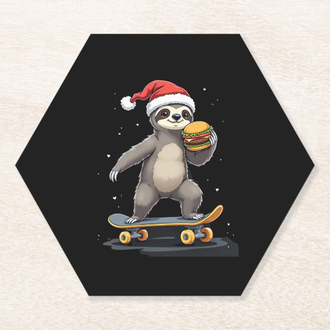 Posavasos De Papel NAVIDADES SLOTH Funny Navidades Skateboard Sloth (Anverso)
