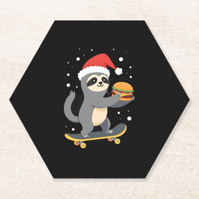 Posavasos De Papel NAVIDADES SLOTH Funny Navidades Skateboard Sloth ( (Anverso)