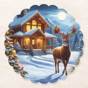 Posavasos De Papel Navidades/Winter Deer Lodge