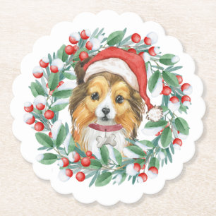 Posavasos De Papel Navidades Wreath Sheltie
