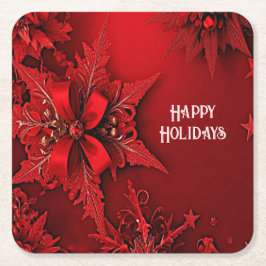 Posavasos de papel navideño floral con cinta roja