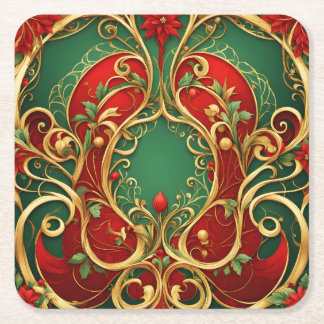 Posavasos de papel navideño floral rojo verde