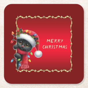 Posavasos de papel navideño gato negro