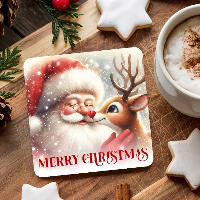 Posavasos de papel navideños de Santa Rudolph lind (Cozy Cute Santa Rudolph Holiday Paper Coasters)