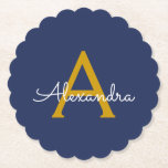Posavasos De Papel Navy Blue Gold Modern Script Girly Monograma Nombr<br><div class="desc">Monograma con nombres de papel de monograma azul marino y dorado sencillo. Esto hace que la graduación perfecta, el cumpleaños, el boda, la ducha de novia, el aniversario, la ducha de bebé o la fiesta de soltera sea un regalo para alguien que ama el lujo glam y los estilos de...</div>