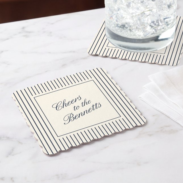 Posavasos De Papel Navy & Cream Classic Script Wedding (Subido por el creador)