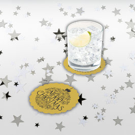 Posavasos De Papel Negro simple en la Navidad de los cerezos de oro |