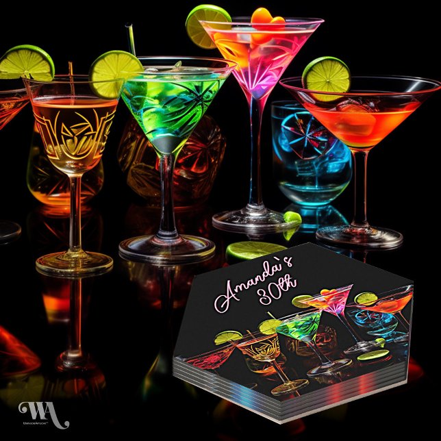 Posavasos De Papel Neon Blacklight Adulto Cocktail Cumpleaños (Subido por el creador)