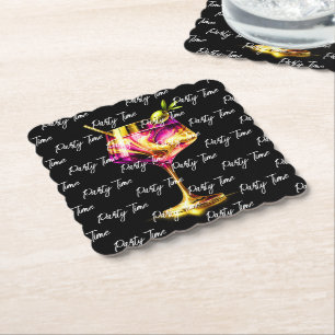 Posavasos De Papel Neon Modern Fiesta Time Personalizado