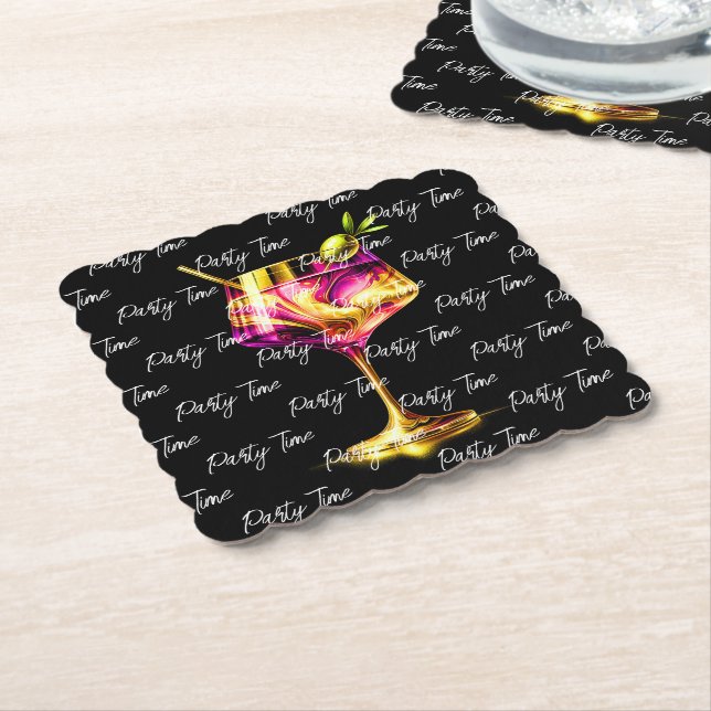 Posavasos De Papel Neon Modern Fiesta Time Personalizado (En perspectiva)