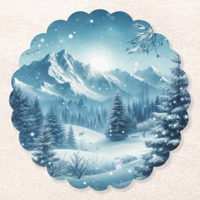 Posavasos De Papel Nevada Winter Mountain (Anverso)