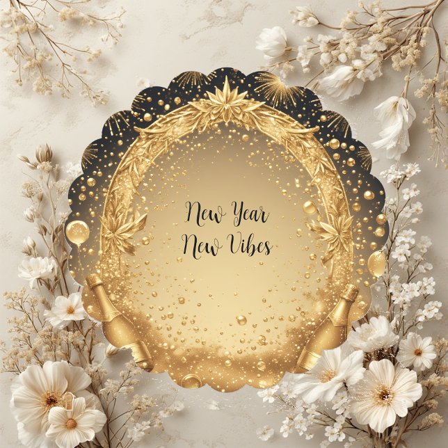 Posavasos De Papel New Year New Vibes Liquid Gold Midnight Champagne  (New Year New Vibes Liquid Gold Midnight Champagne Paper Coaster)