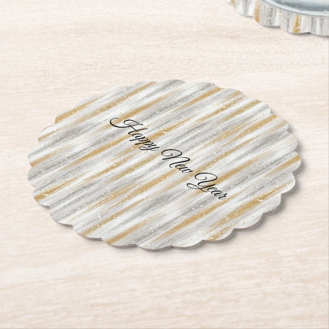 Posavasos De Papel New Year's Eve Silver Gold Stripes Celebration (En perspectiva)