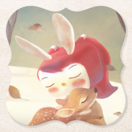 Posavasos De Papel Niña que abraza a ciervo