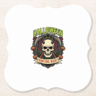 Posavasos De Papel Noche de caza de Halloween Cuernos Calavera Rosas 