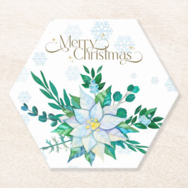 Posavasos De Papel Nochebuena Nochebuena Poinsettia White Snowflakes