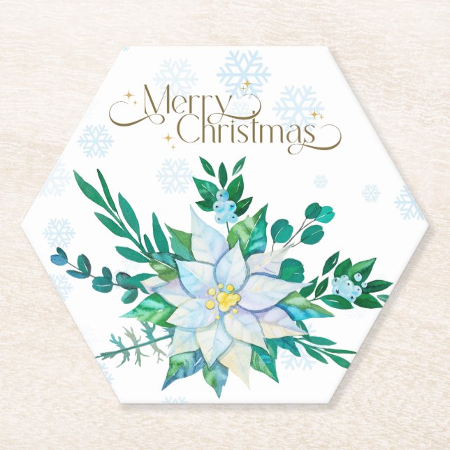 Posavasos De Papel Nochebuena Nochebuena Poinsettia White Snowflakes (Anverso)