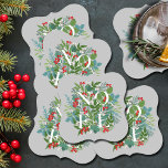 Posavasos De Papel NOEL Berries y Navidades de la vegetación<br><div class="desc">La palabra NOEL entre las hojas de invierno y las bayas en un fondo gris (o cualquier color),  estos embutidos de papel son elegantes para cualquier ocasión de Navidad de vacaciones. COINCIDIENDO con los artículos de nuestra tienda.</div>