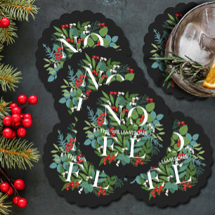 Posavasos De Papel NOEL Winter Greenery Holiday Black
