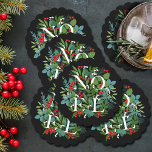 Posavasos De Papel NOEL Winter Greenery Holiday Black<br><div class="desc">La palabra NOEL entre hojas de invierno y bayas sobre fondo negro (o cualquier color),  estos embutidos de papel son elegantes para cualquier ocasión de Navidad de vacaciones. COINCIDIENDO con los artículos de nuestra tienda.</div>