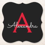 Posavasos De Papel Nombra de monograma de guión negro rojo<br><div class="desc">Máscaras de papel de monograma con escritura simple negra y roja. Esto hace que la graduación perfecta, el cumpleaños, el boda, la ducha de novia, el aniversario, la ducha de bebé o la fiesta de soltera sea un regalo para alguien que ama el lujo glam y los estilos de moda....</div>