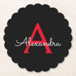 Posavasos De Papel Nombra de monograma de guión negro rojo<br><div class="desc">Máscaras de papel de monograma con escritura simple negra y roja. Esto hace que la graduación perfecta, el cumpleaños, el boda, la ducha de novia, el aniversario, la ducha de bebé o la fiesta de soltera sea un regalo para alguien que ama el lujo glam y los estilos de moda....</div>