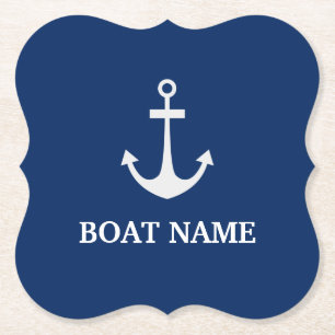 Posavasos De Papel Nombre de barco ancla náutica azul