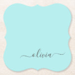 Posavasos De Papel Nombre de Monograma del Guión Azul Verde azulado M<br><div class="desc">Astras de papel de monograma Aqua Blue Verde azulada Sencilla Script. Esto hace que la graduación perfecta, el cumpleaños, el boda, la ducha de novia, el aniversario, la ducha de bebé o la fiesta de soltera sea un regalo para alguien que ama el lujo glam y los estilos de moda....</div>
