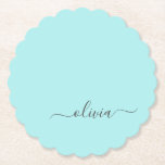 Posavasos De Papel Nombre de Monograma del Guión Azul Verde azulado M<br><div class="desc">Astras de papel de monograma Aqua Blue Verde azulada Sencilla Script. Esto hace que la graduación perfecta, el cumpleaños, el boda, la ducha de novia, el aniversario, la ducha de bebé o la fiesta de soltera sea un regalo para alguien que ama el lujo glam y los estilos de moda....</div>