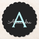 Posavasos De Papel Nombre del Monograma de la Girona del Guión Azul V<br><div class="desc">Monograma de nombres de papel azul negro y azul Verde azulado Aqua. Esto hace que la graduación perfecta, el cumpleaños, el boda, la ducha de novia, el aniversario, la ducha de bebé o la fiesta de soltera sea un regalo para alguien que ama el lujo glam y los estilos de...</div>