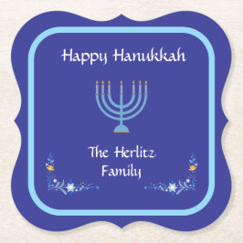 Posavasos De Papel NOMBRE DEL Personalizar Blue HANUKKAH Menorah