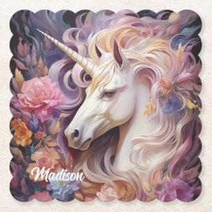 Posavasos De Papel Nombre personalizado lindo unicornio