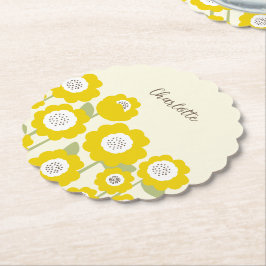 Posavasos De Papel Nombre personalizado mínimo de girasol moderno min