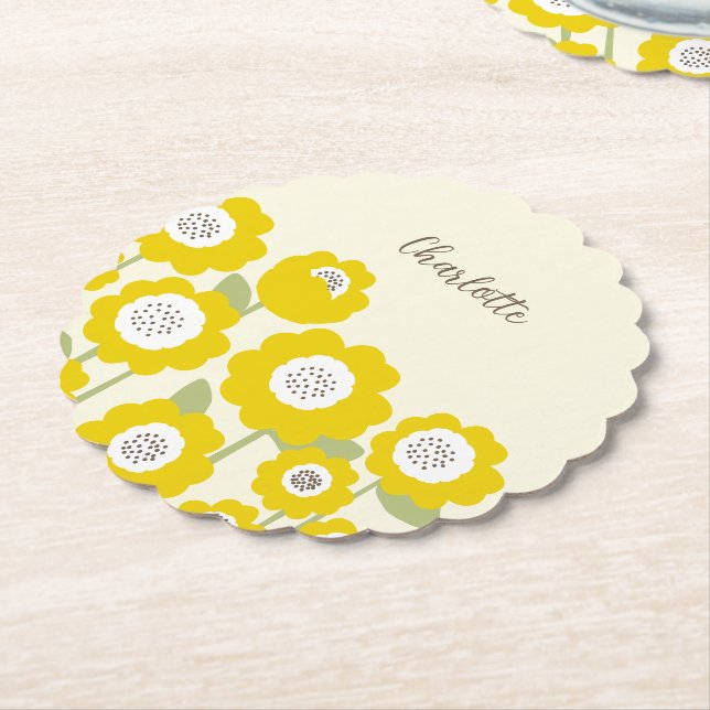 Posavasos De Papel Nombre personalizado mínimo de girasol moderno min (En perspectiva)